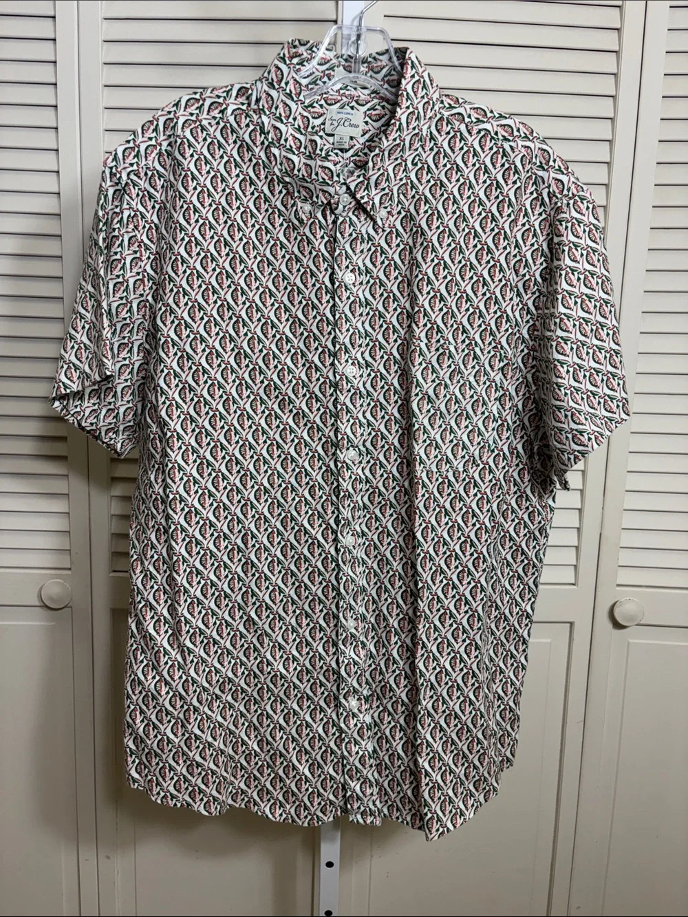 NWT J.Crew Short Sleeves Linen Shirt Abstract Block Print Button Up XL